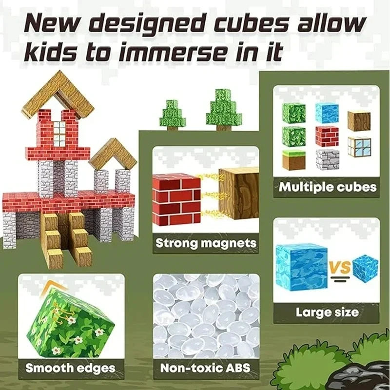 Magnetic Building Blocks Mine World Magnet Cube for Stacking Construction Set Educate Sensory Toys Kids Boys Girls Ages 3+ DIY