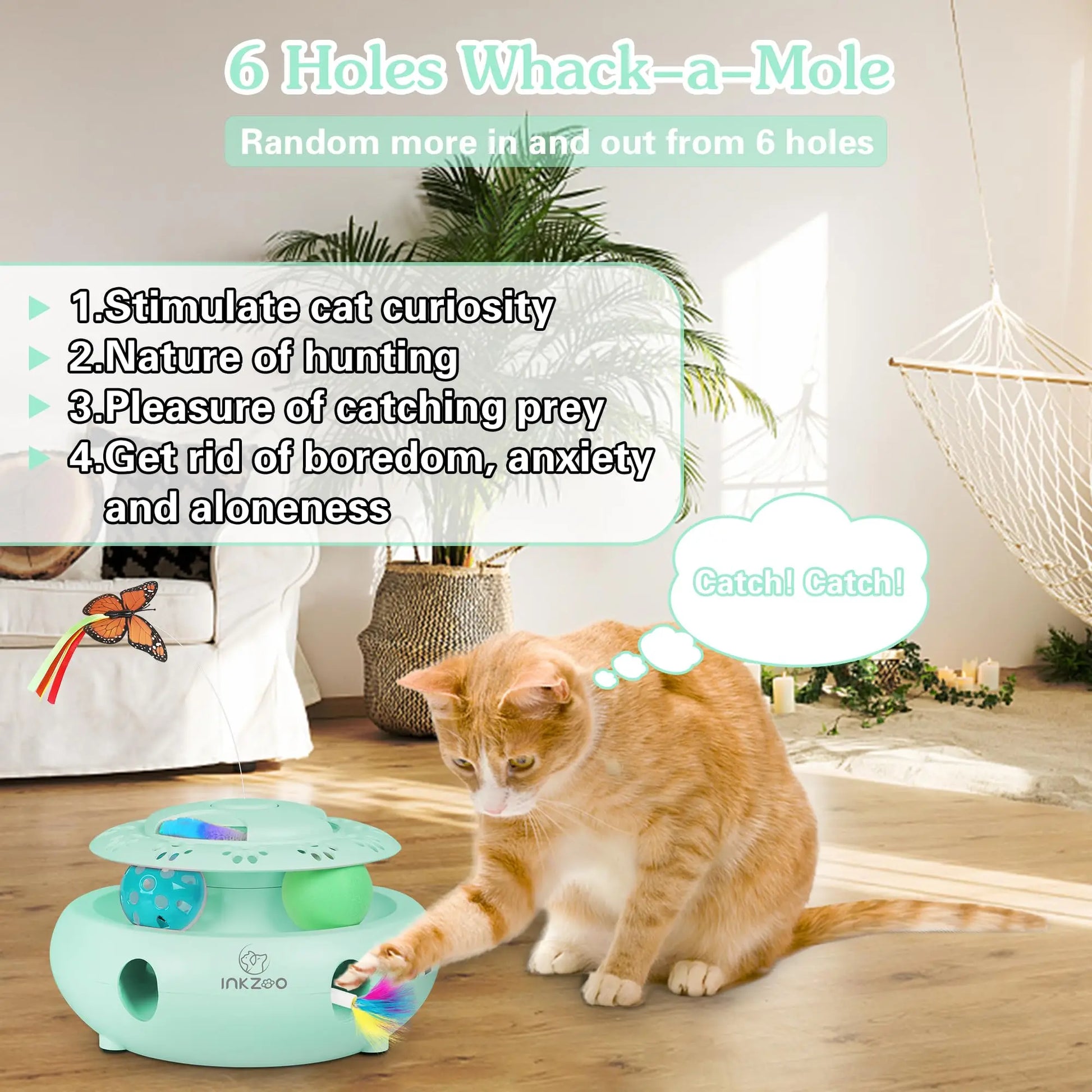 All-in-One Smart Cat Toy – Whack-A-Mole, Fluttering Butterfly & Rolling Balls | Keeps Indoor Cats Entertained for Hours