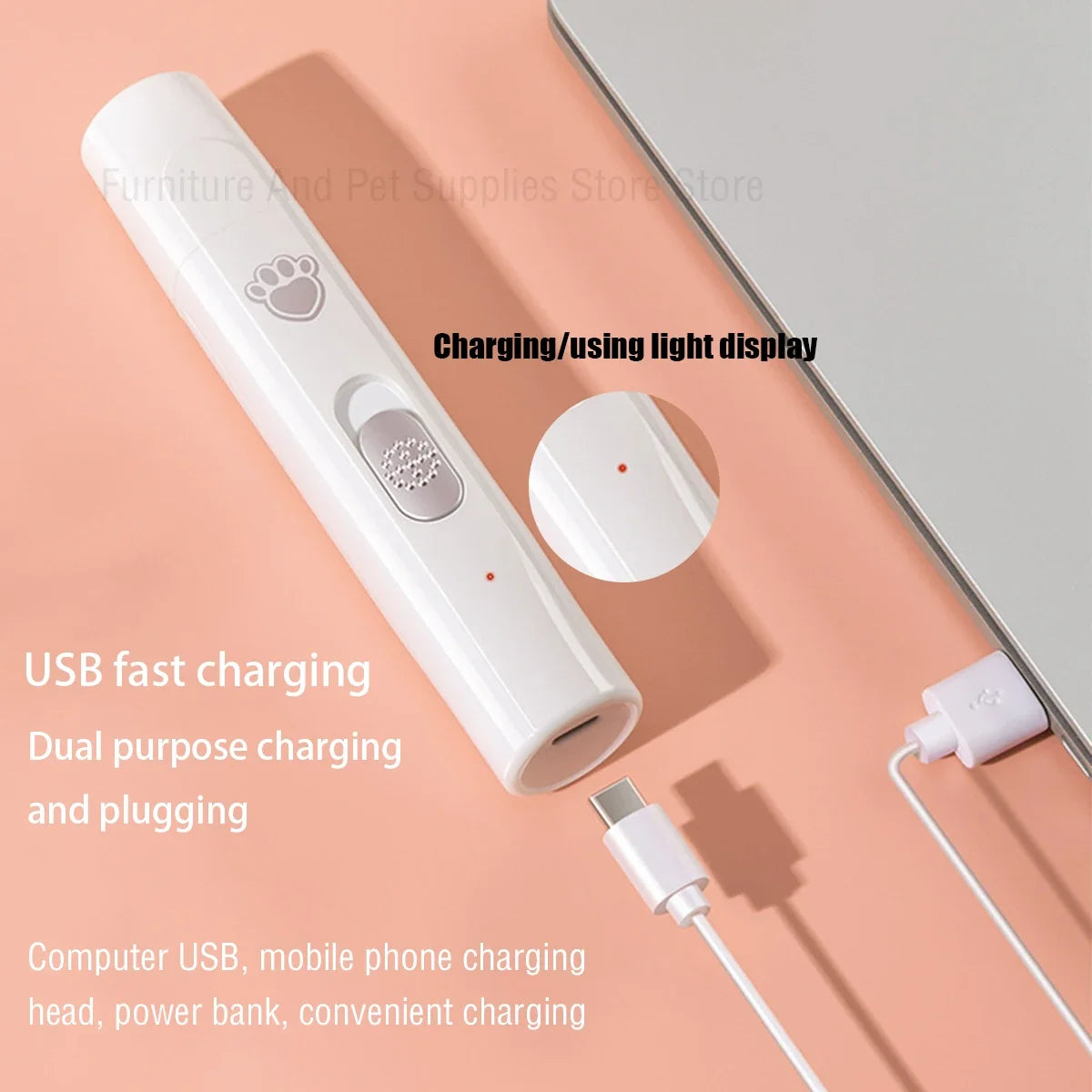 Quiet Nail Grinder for Dogs & Cats – Electric Clipper with Rechargeable Battery and Polishing Head