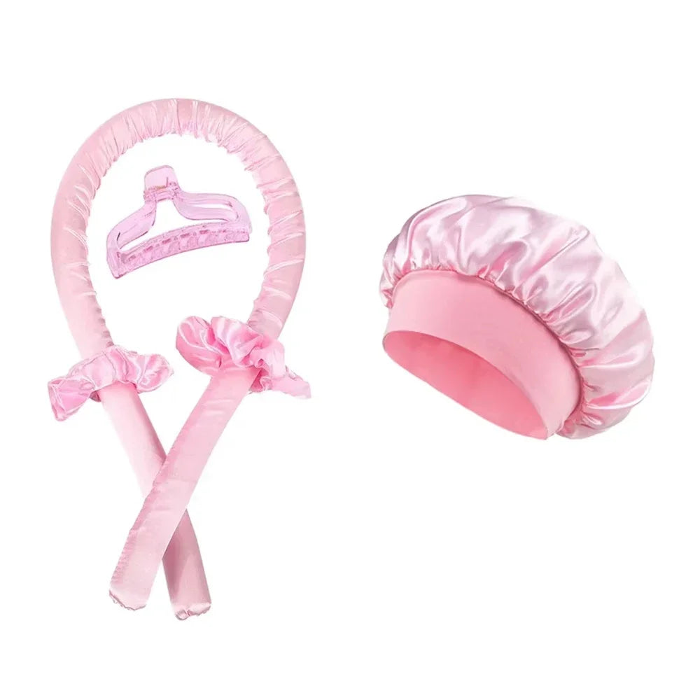 Overnight Heatless Curling Set – Soft Silk Ribbon Hair Rollers with Headband Cap for Natural, Damage-Free Curls