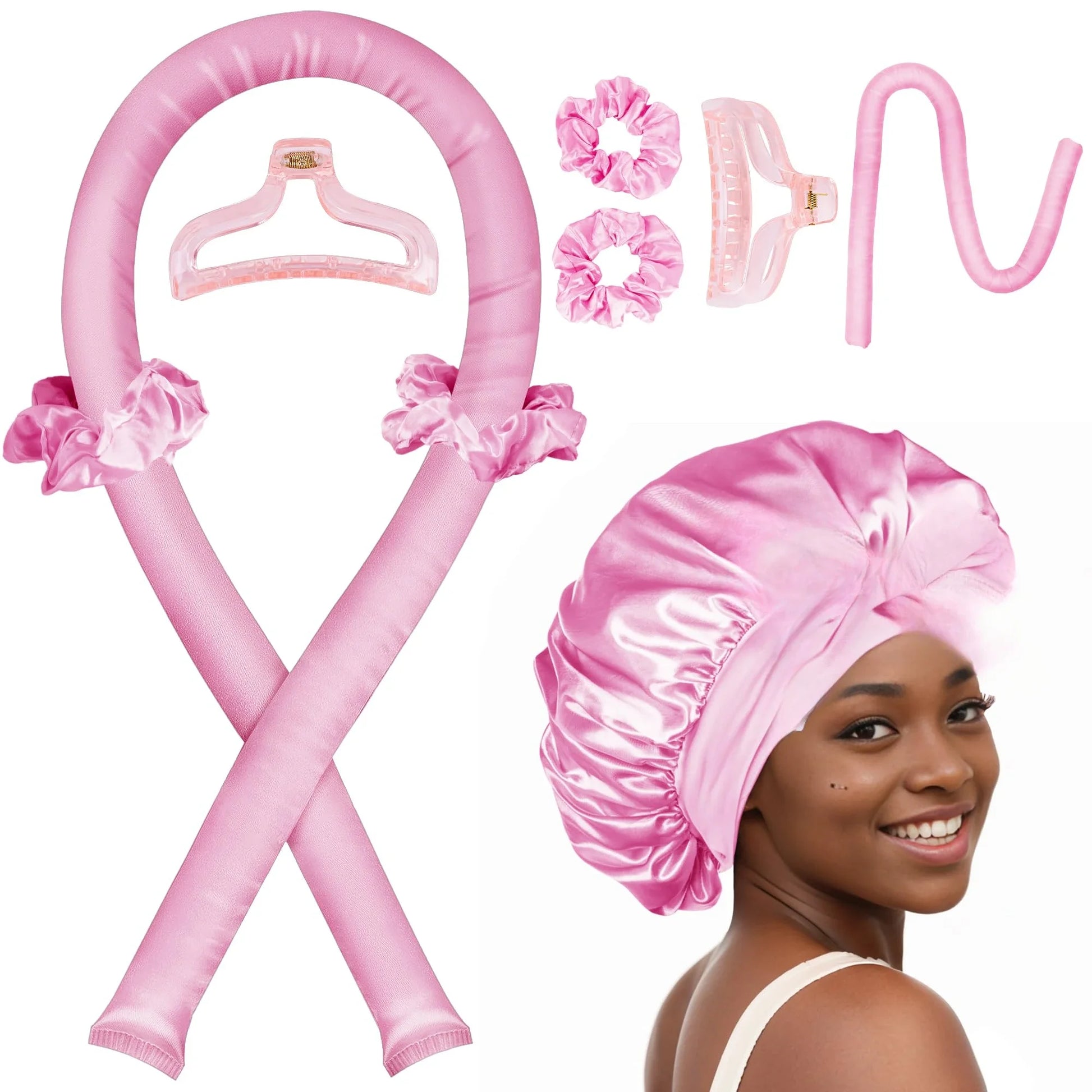 Overnight Heatless Curling Set – Soft Silk Ribbon Hair Rollers with Headband Cap for Natural, Damage-Free Curls