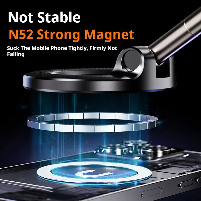 Universal MagSafe Car Holder – Magnetic Suction Phone Mount with 360° Rotation & Foldable Arm for Perfect Viewing Angle