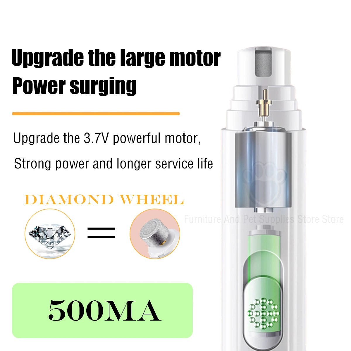 Quiet Nail Grinder for Dogs & Cats – Electric Clipper with Rechargeable Battery and Polishing Head