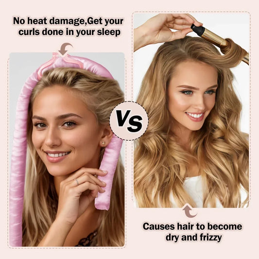 Overnight Heatless Curling Set – Soft Silk Ribbon Hair Rollers with Headband Cap for Natural, Damage-Free Curls
