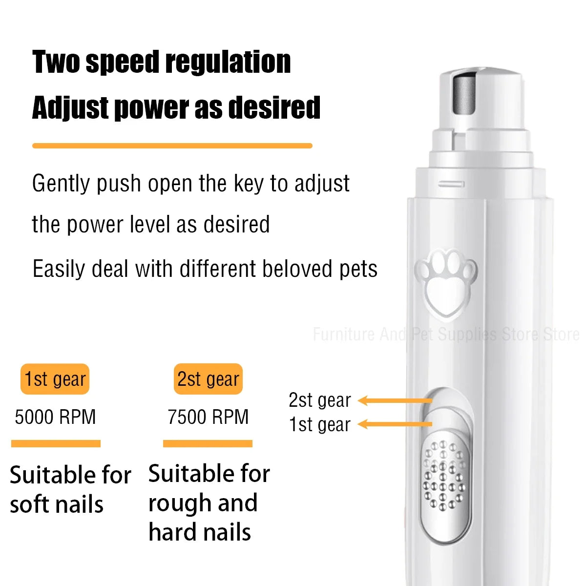 Quiet Nail Grinder for Dogs & Cats – Electric Clipper with Rechargeable Battery and Polishing Head