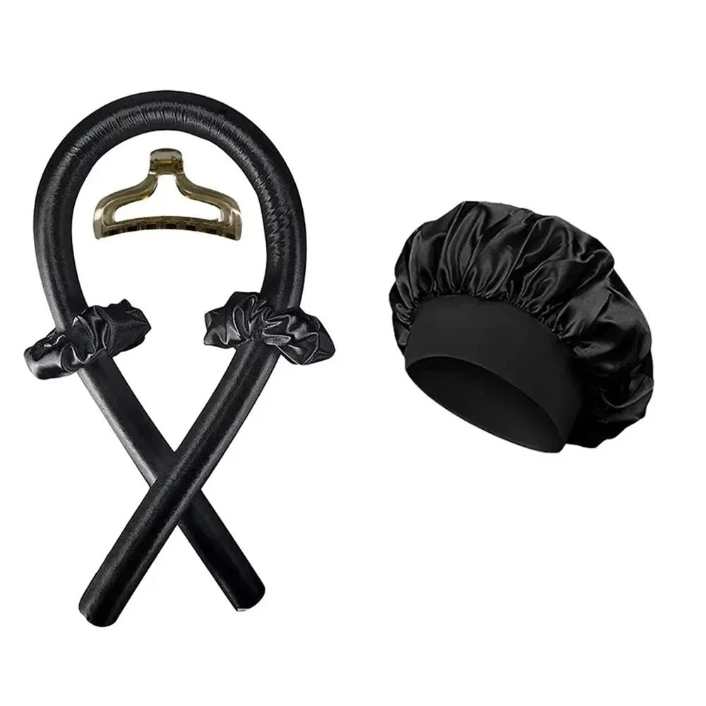 Overnight Heatless Curling Set – Soft Silk Ribbon Hair Rollers with Headband Cap for Natural, Damage-Free Curls