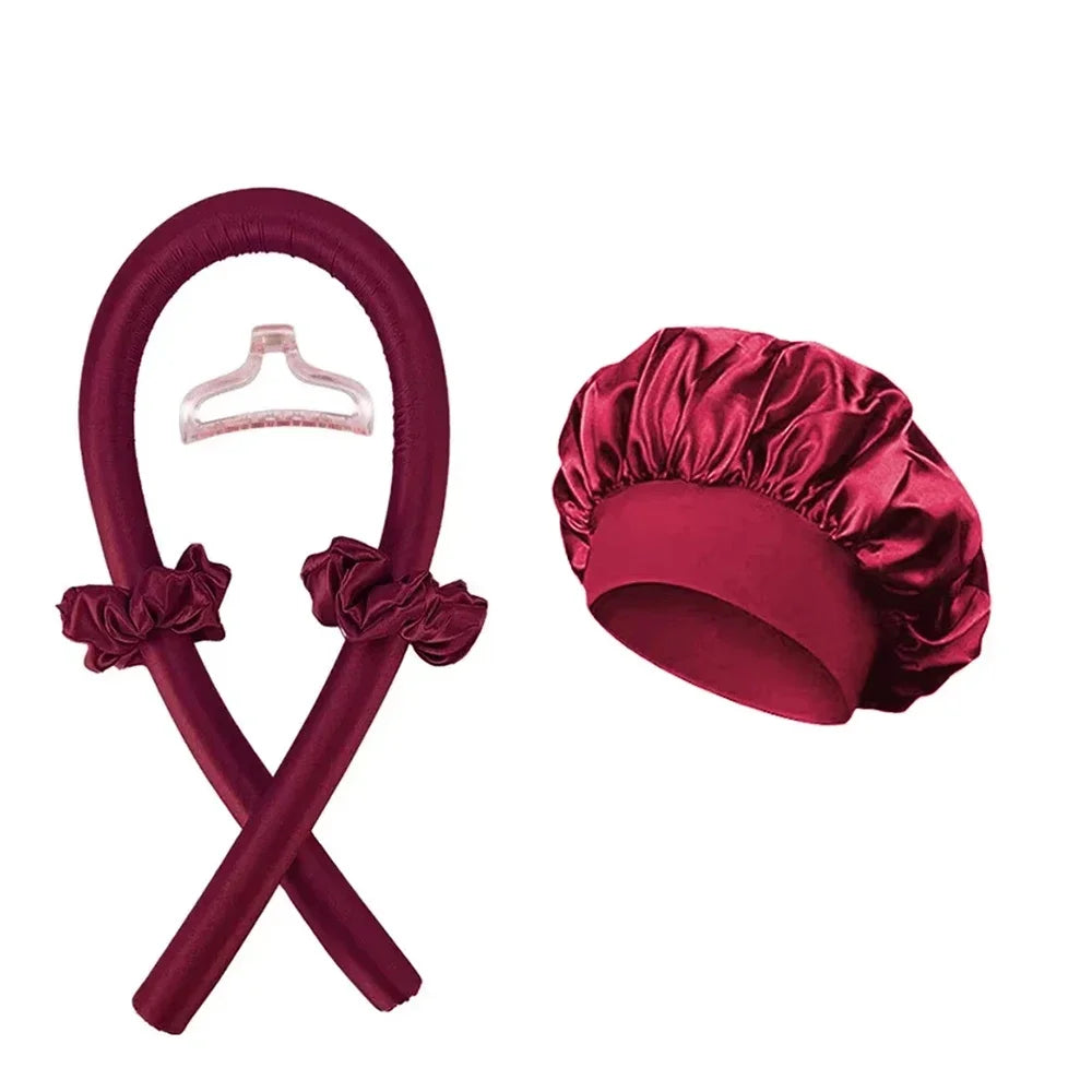Overnight Heatless Curling Set – Soft Silk Ribbon Hair Rollers with Headband Cap for Natural, Damage-Free Curls