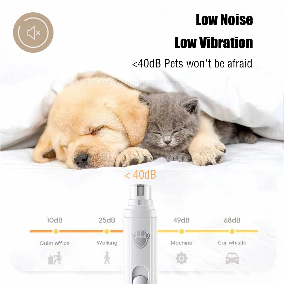 Quiet Nail Grinder for Dogs & Cats – Electric Clipper with Rechargeable Battery and Polishing Head