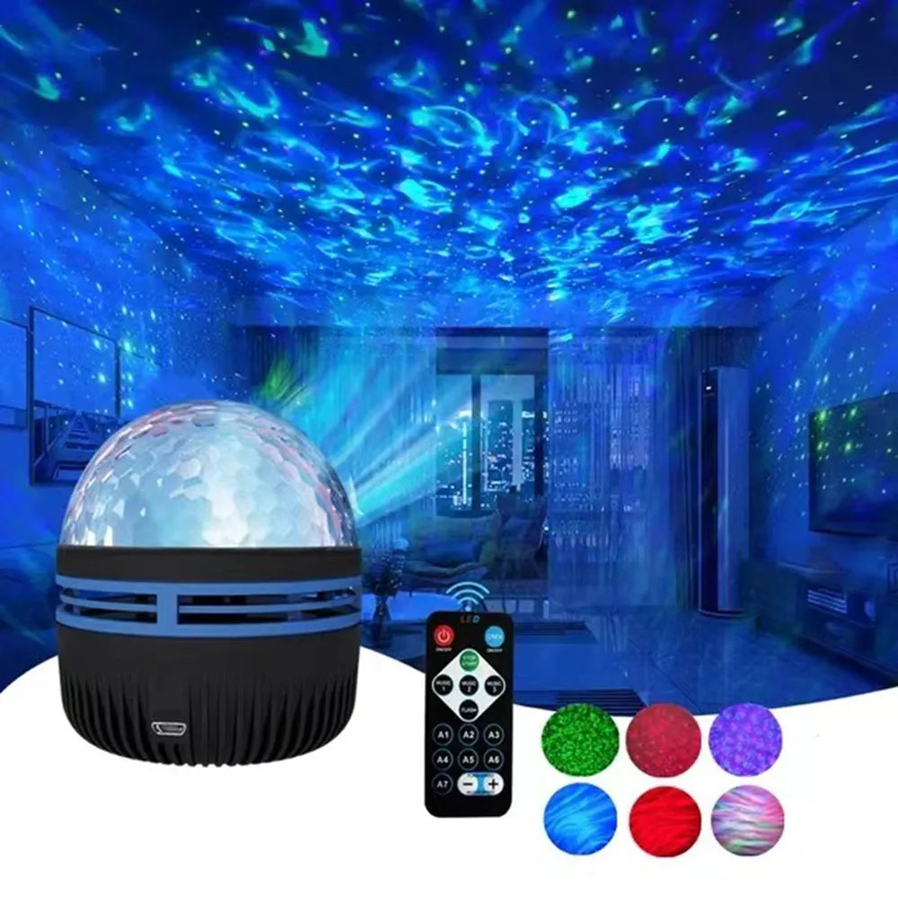 Galaxy Aurora Projector – 360° Rotating LED Night Light with Remote | USB Starry Sky Lamp for Bedroom, Gaming & Home Theater Ambience