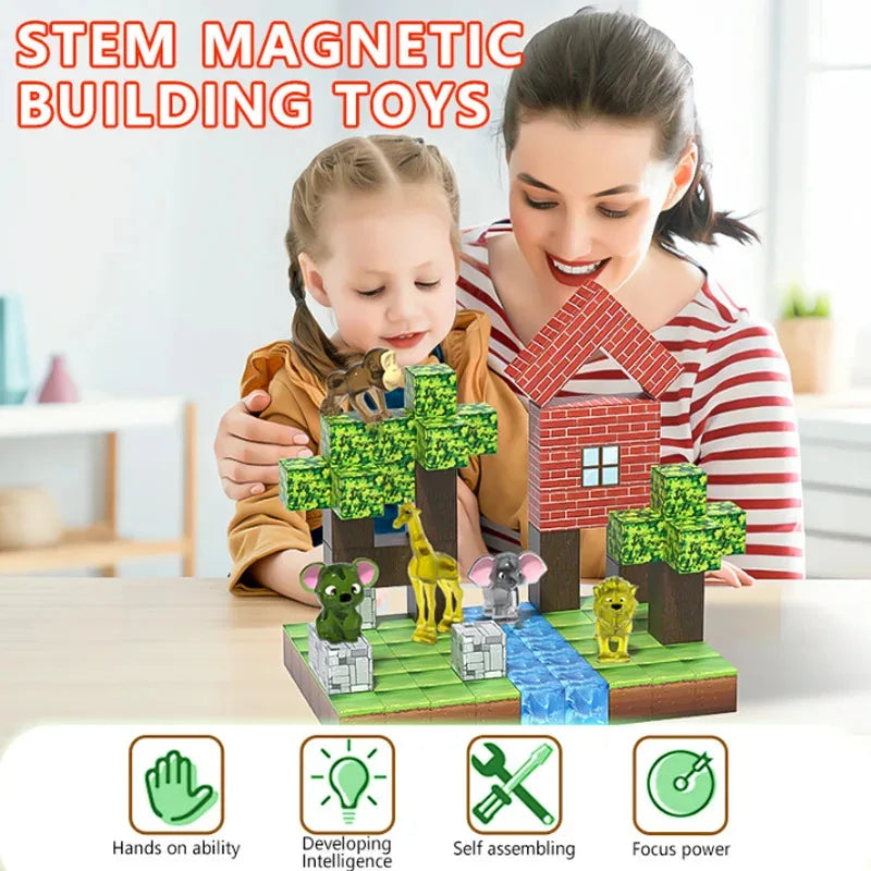 Magnetic Building Blocks Mine World Magnet Cube Set for Boy Girl Kid Age 3+