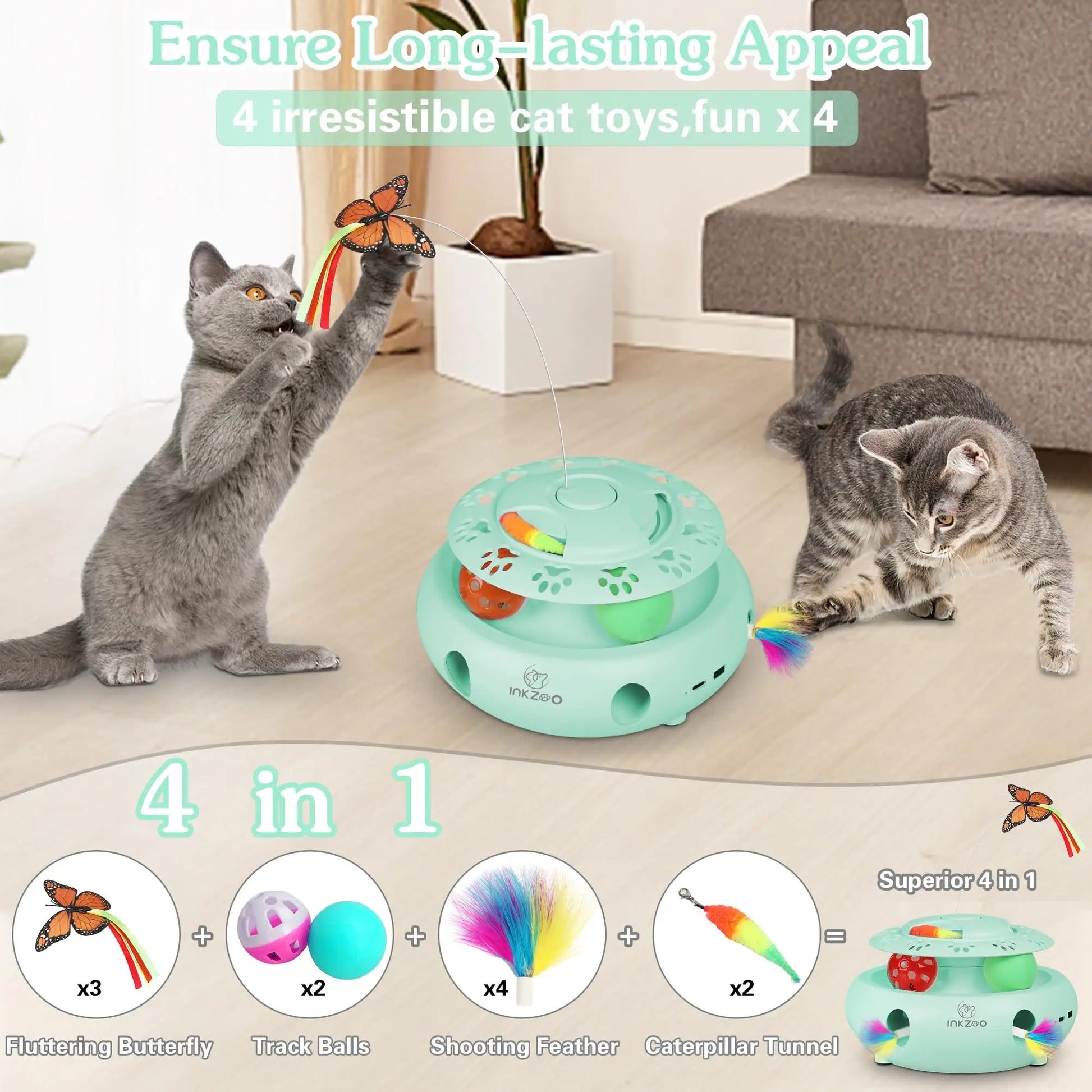 All-in-One Smart Cat Toy – Whack-A-Mole, Fluttering Butterfly & Rolling Balls | Keeps Indoor Cats Entertained for Hours