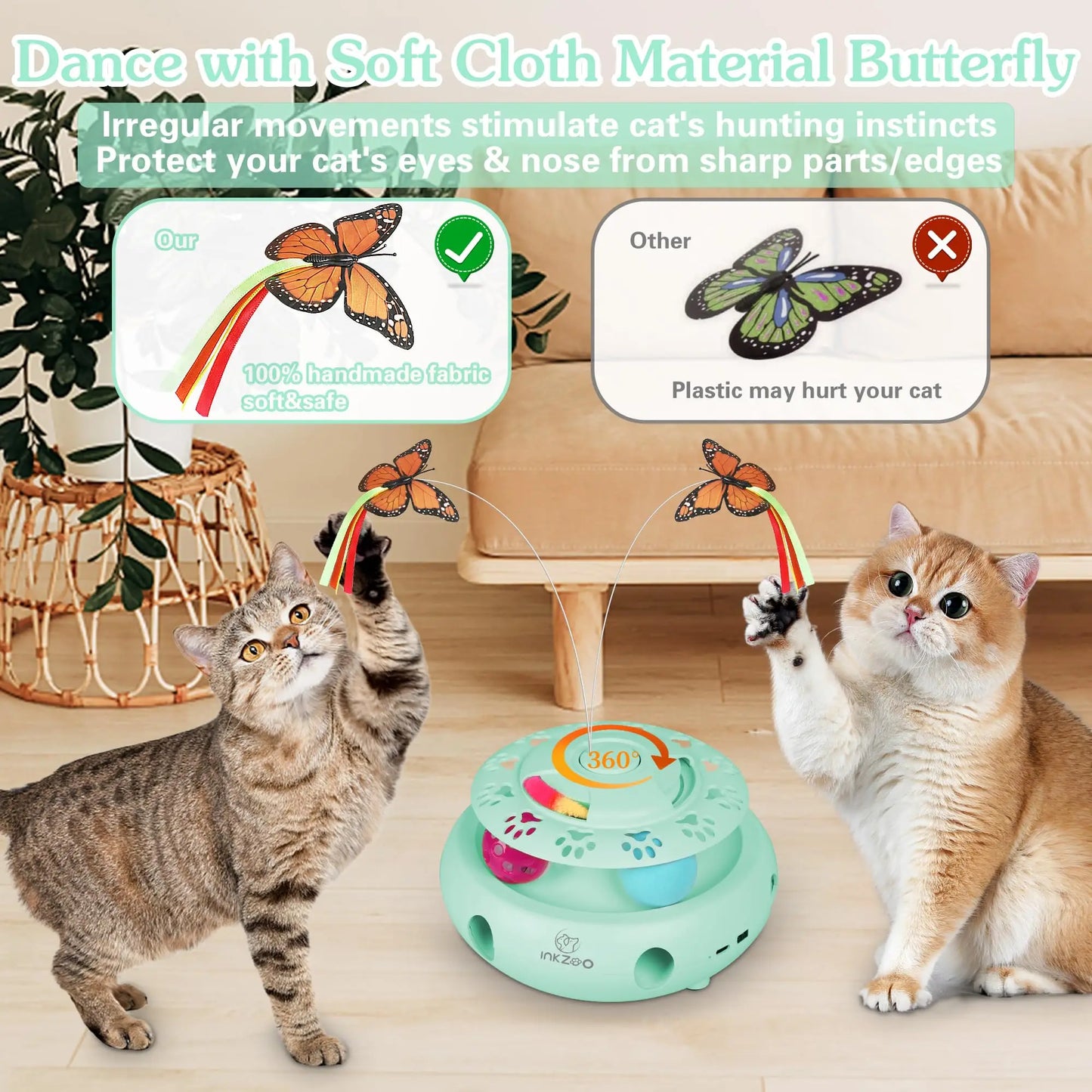 All-in-One Smart Cat Toy – Whack-A-Mole, Fluttering Butterfly & Rolling Balls | Keeps Indoor Cats Entertained for Hours