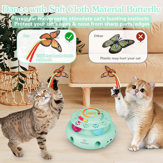 All-in-One Smart Cat Toy – Whack-A-Mole, Fluttering Butterfly & Rolling Balls | Keeps Indoor Cats Entertained for Hours