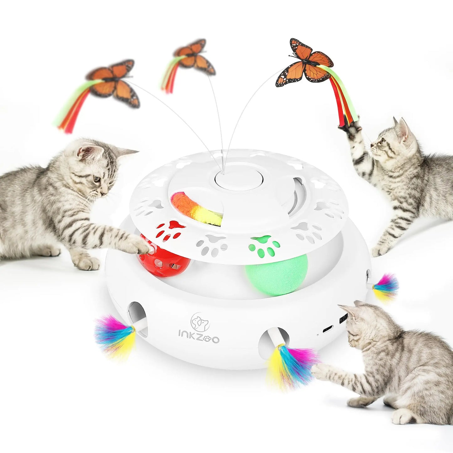 All-in-One Smart Cat Toy – Whack-A-Mole, Fluttering Butterfly & Rolling Balls | Keeps Indoor Cats Entertained for Hours